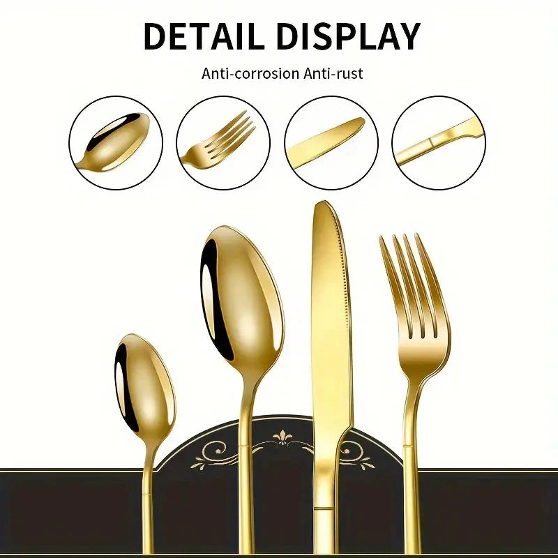 Stainless Steel Golden Cutlery Set - 30 Piece Set