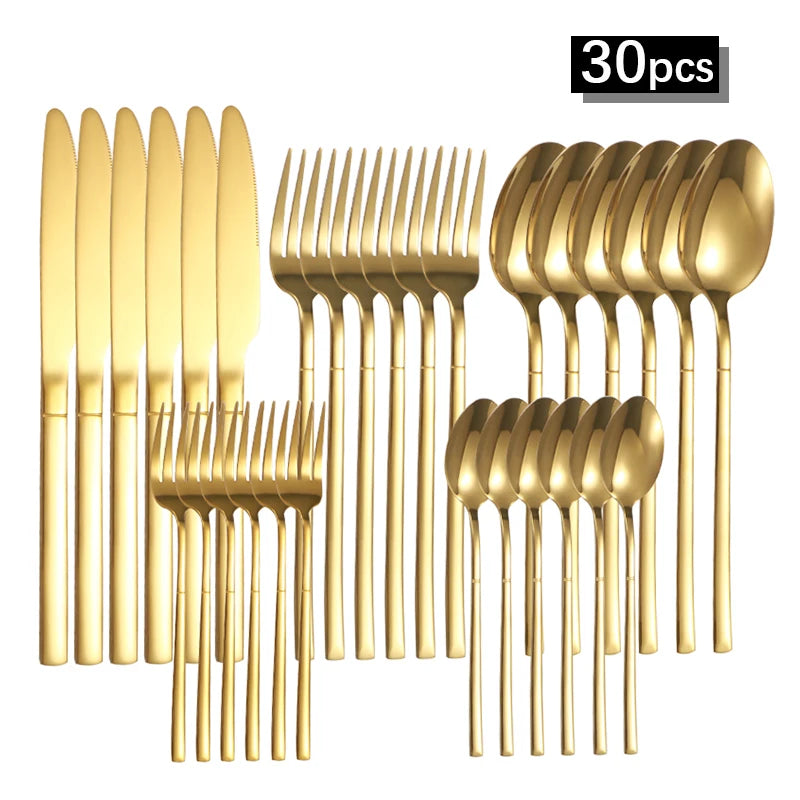 Stainless Steel Golden Cutlery Set - 30 Piece Set
