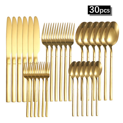 Stainless Steel Golden Cutlery Set - 30 Piece Set