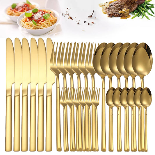 Premium Elegant 24/30 Pieces Gold Tableware